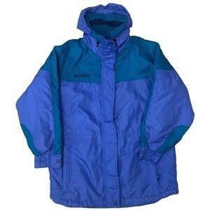 Woman's Columbia Hooded‎ Insulated All Weather Purple & Teal Puffer Jacket Large